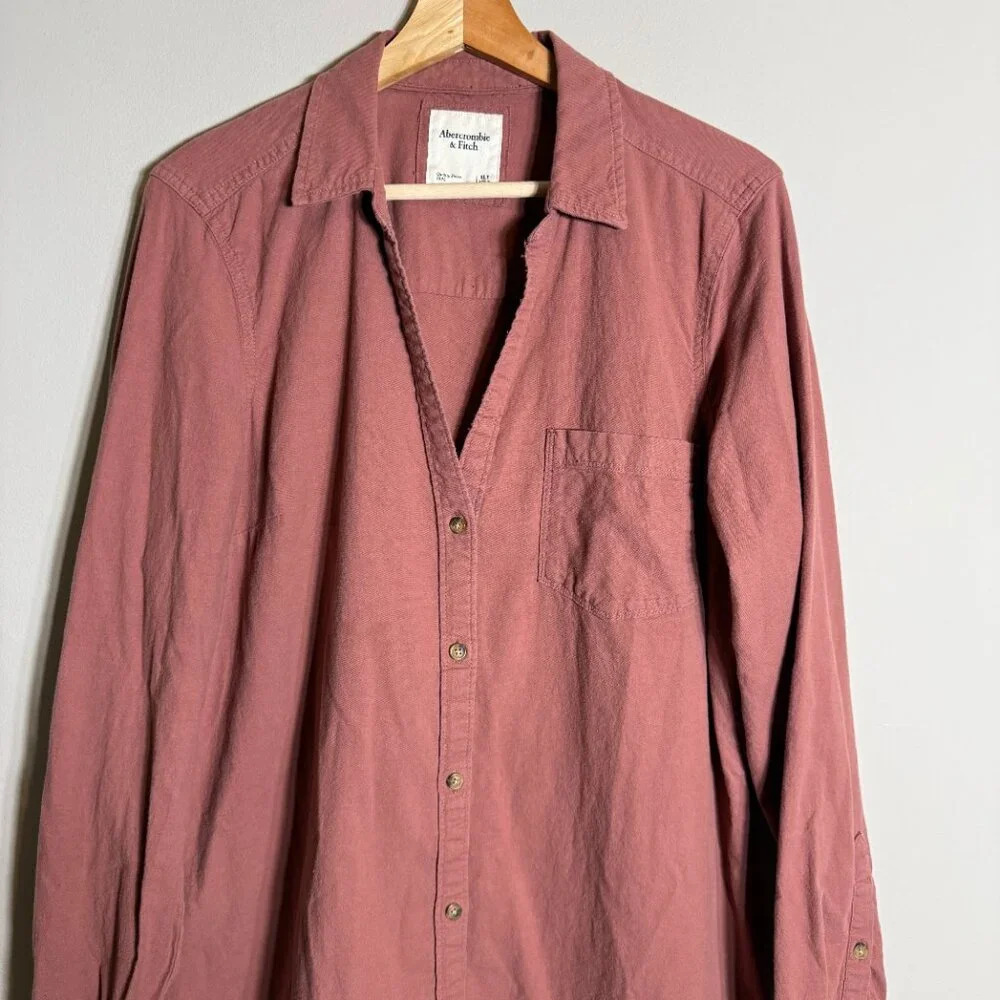 Abercrombie & Fitch Long Sleeve Button Down Collared Shirt Dress Women's XLT Red - Picture 5 of 14